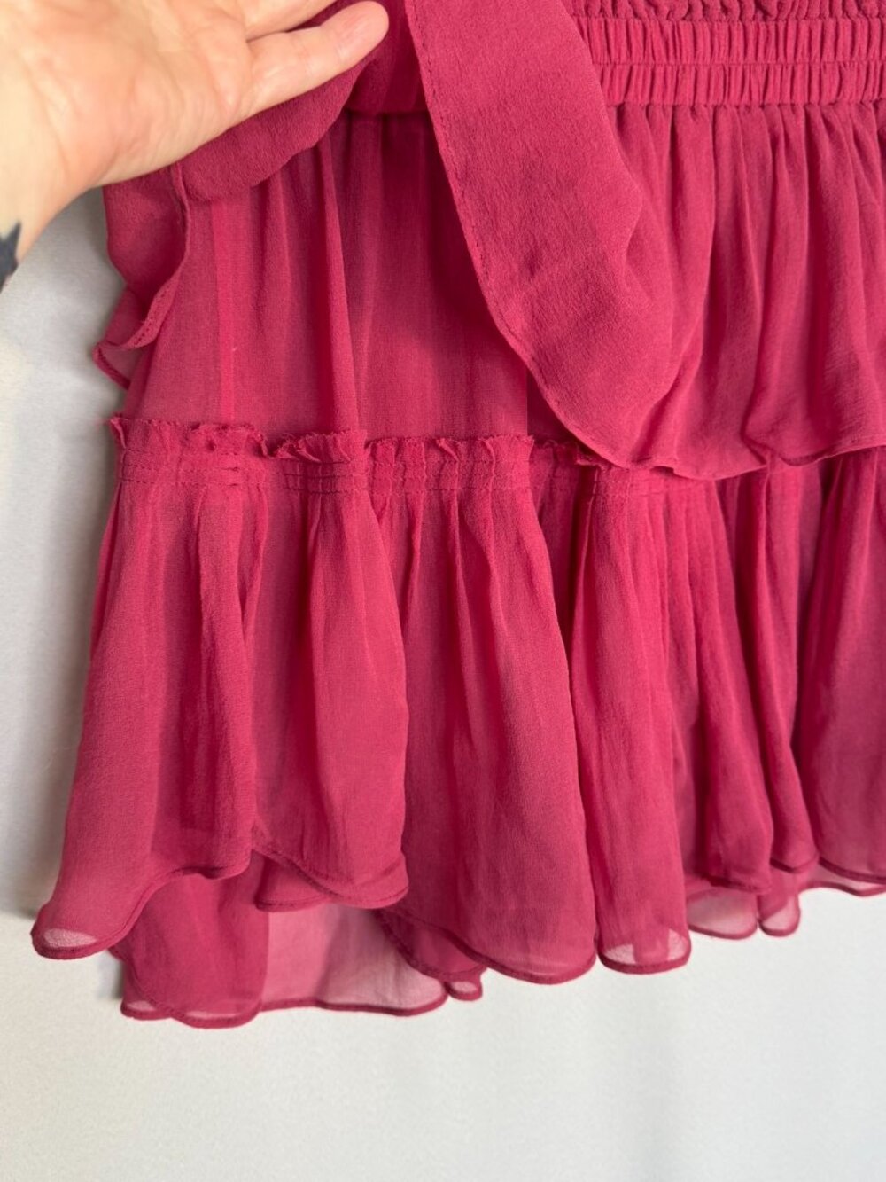 LoveShackFancy 100% Silk Pink Watermelon Ice Double Ruffle Mini Skirt Small - Picture 4 of 10